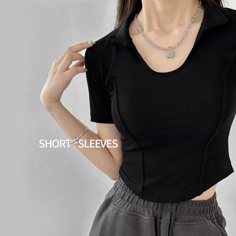 Lapel Short Sleeve Women's Hot Girl T-shirt Summer 2023 New American Casual Polo Collar Short Sweet and Spicy Style Small Top