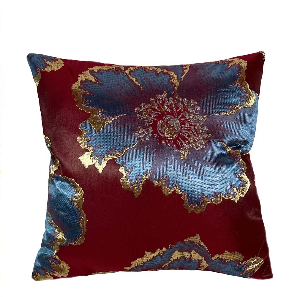 Entry Lux Pillow Gorgeous Flowers Print Living Room Sofa Cushion Cover Lumbar Cushion Cover High Precision Jacquard New Chinese Style