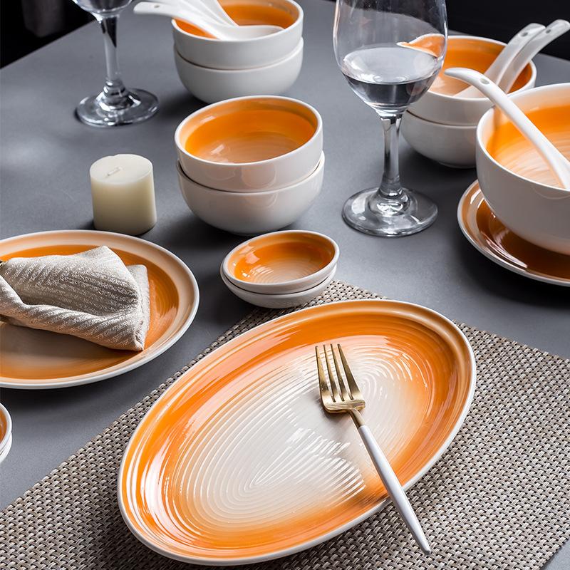 家用盘子碗盘套装陶瓷餐具个性创意日式碟子北欧简约家庭色釉饭桌