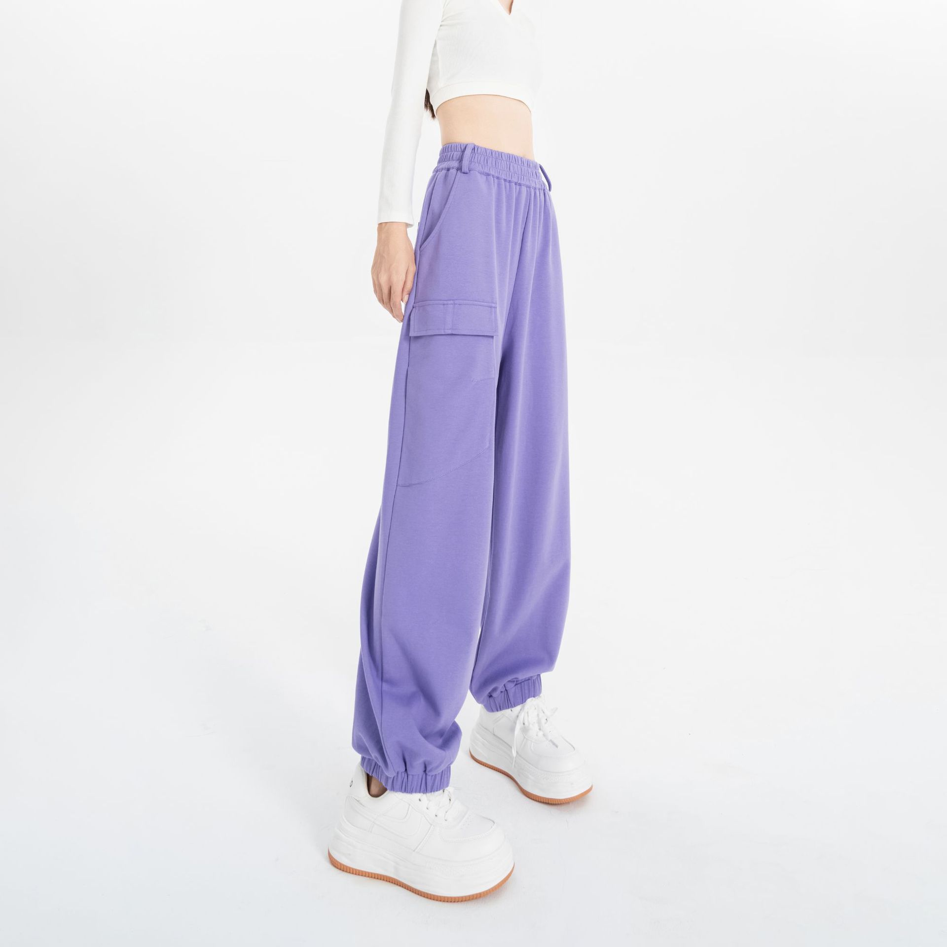 答卡春夏季韩版时尚束脚裤女新款高腰工装休闲裤百搭阔腿宽松灯笼