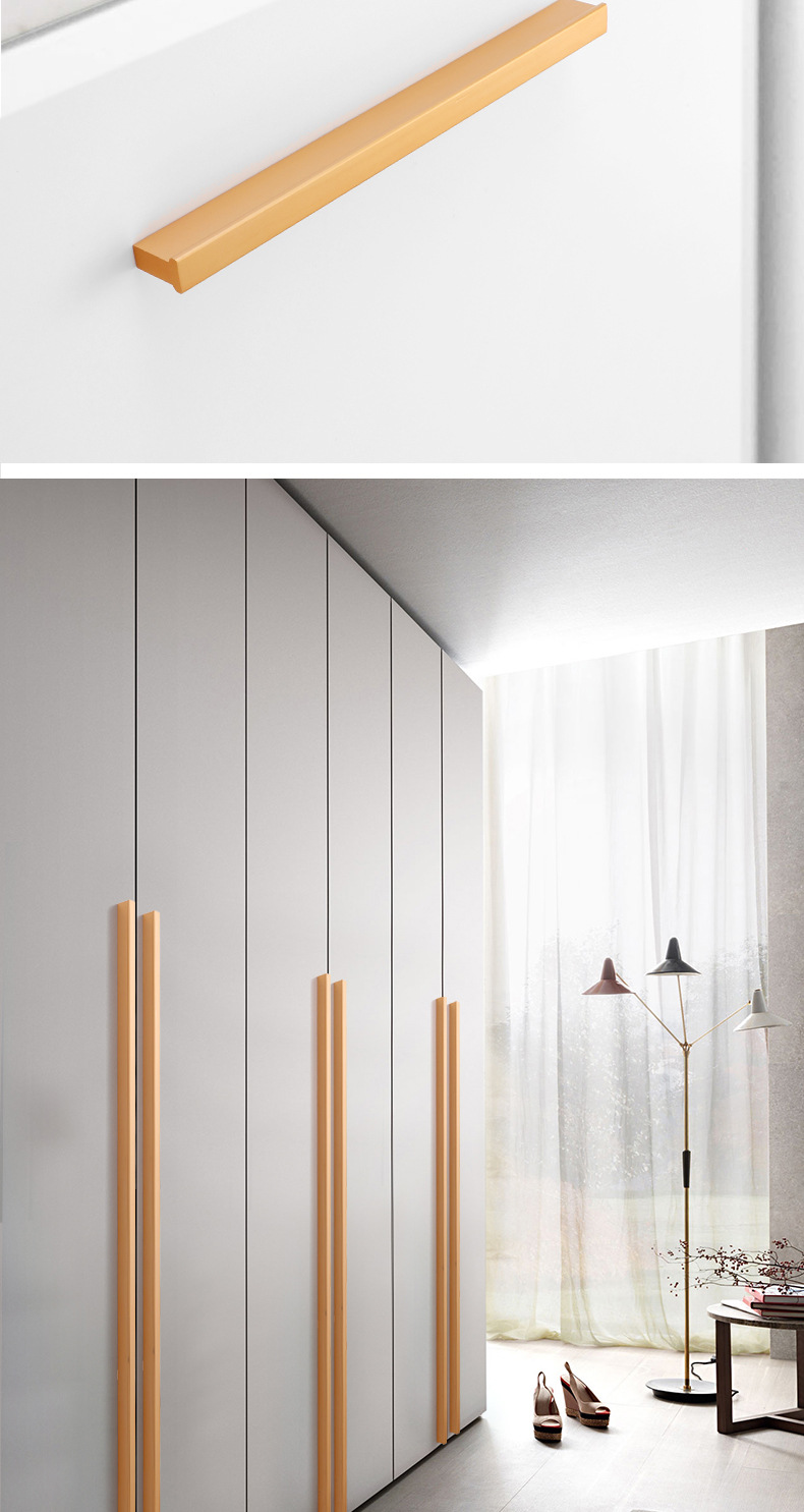 t型铝型材氧化实心1米加长把手美式金色黑色衣柜橱柜五金拉手