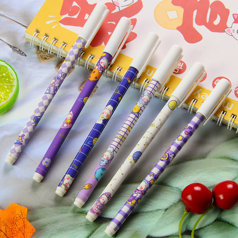 Creative Purple Space Bear Gel Pen Pull Cap Signature Pen for Office Cute Stationery Student Writing Water-Based Paint Pen