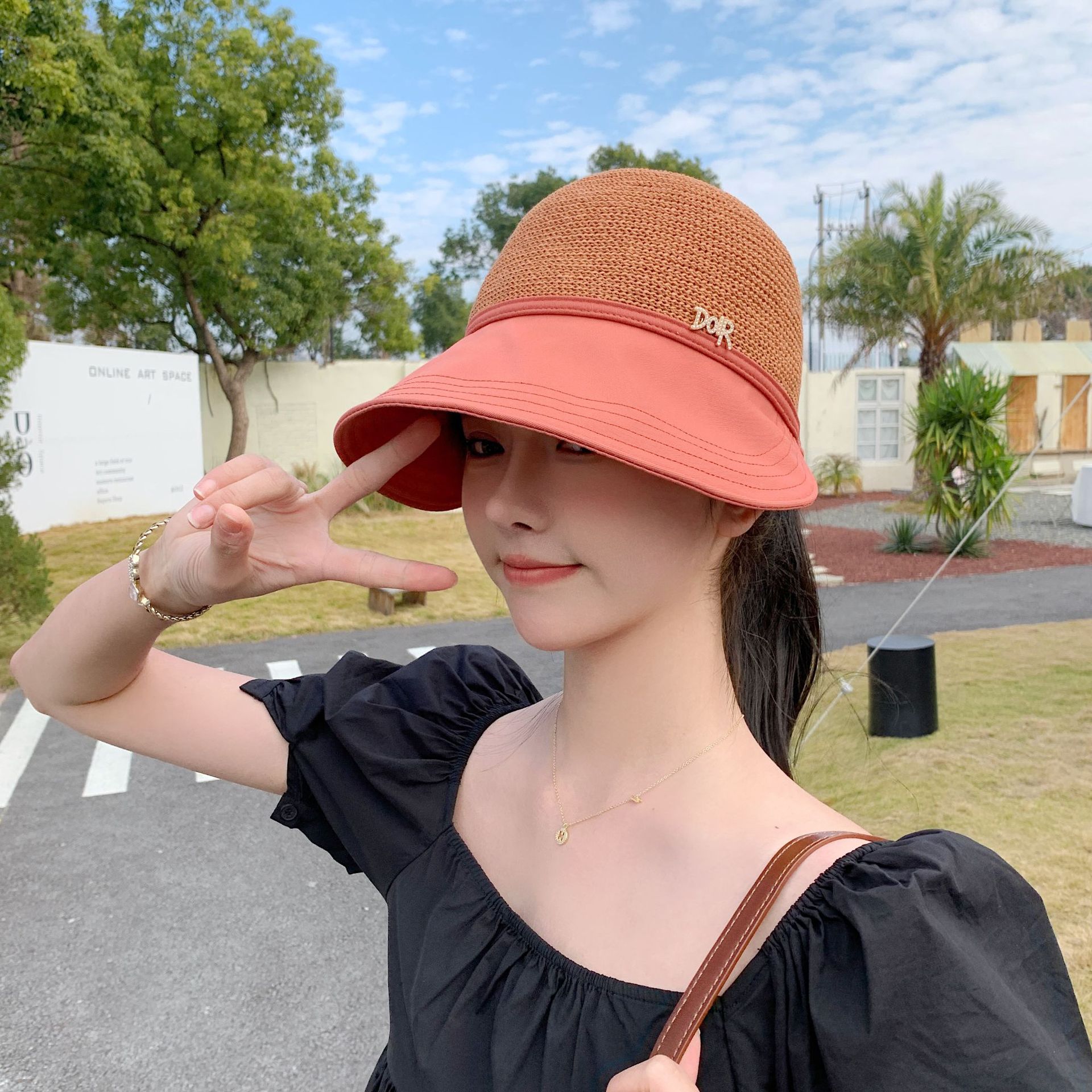 2023 New Hat Women's Letter Sun Protection Hat Sun Hat Fashion Summer Face-Looking Small Sun Hat Cute Summer Hat