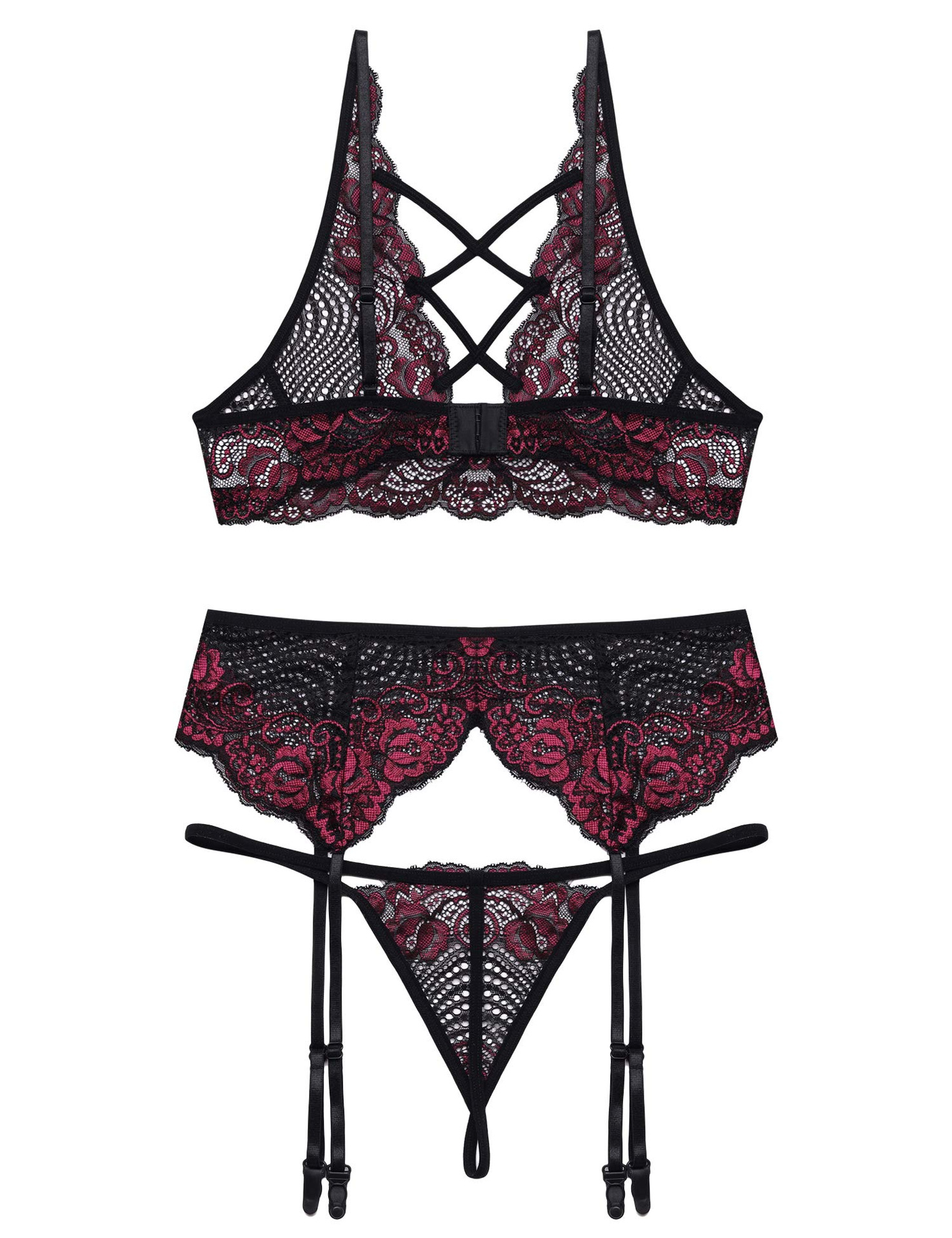 跨境电商内衣2021欧美女士蕾丝刺绣性感透视诱惑情趣内衣套装现货