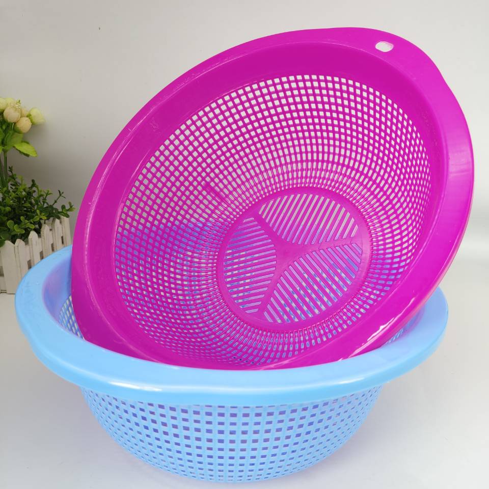 705菜篮圆形塑料洗菜筐 可挂大号沥水篮双耳洗菜兰子筛子果蔬篮