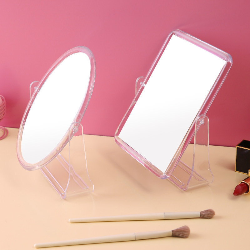 New Desktop Square Oval Dressing Mirror Beauty Transparent Double-Sided Desktop Makeup Mirror Rotating Fairy Mirror