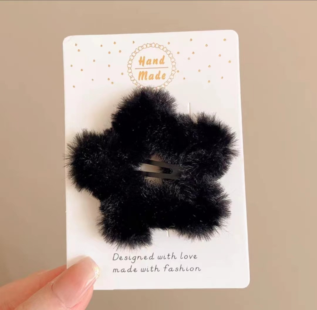 Furry Beige Coffee Minimalist Star Bb Clip Ins Girl Autumn and Winter Plush Five-Pointed Star Side Clip Cute Hair Accessories Hairpin