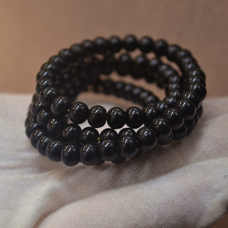 新春工艺6*5mm苹果圆黑椰蒂手链 108颗多圈椰蒂佛珠手链