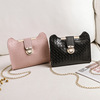 A generation of fat 2020 winter Korean Edition Cat ears weave Lock catch chain Color matching Small square package One shoulder Diagonal bag