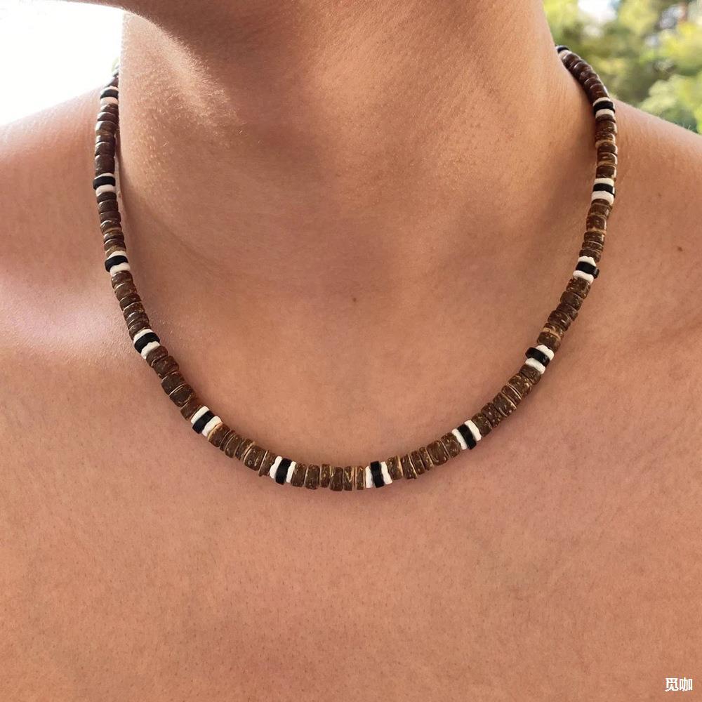 欧美个性街头嘻哈椰壳木珠项链饰品男款贝壳百搭蹦迪潮酷配饰新品