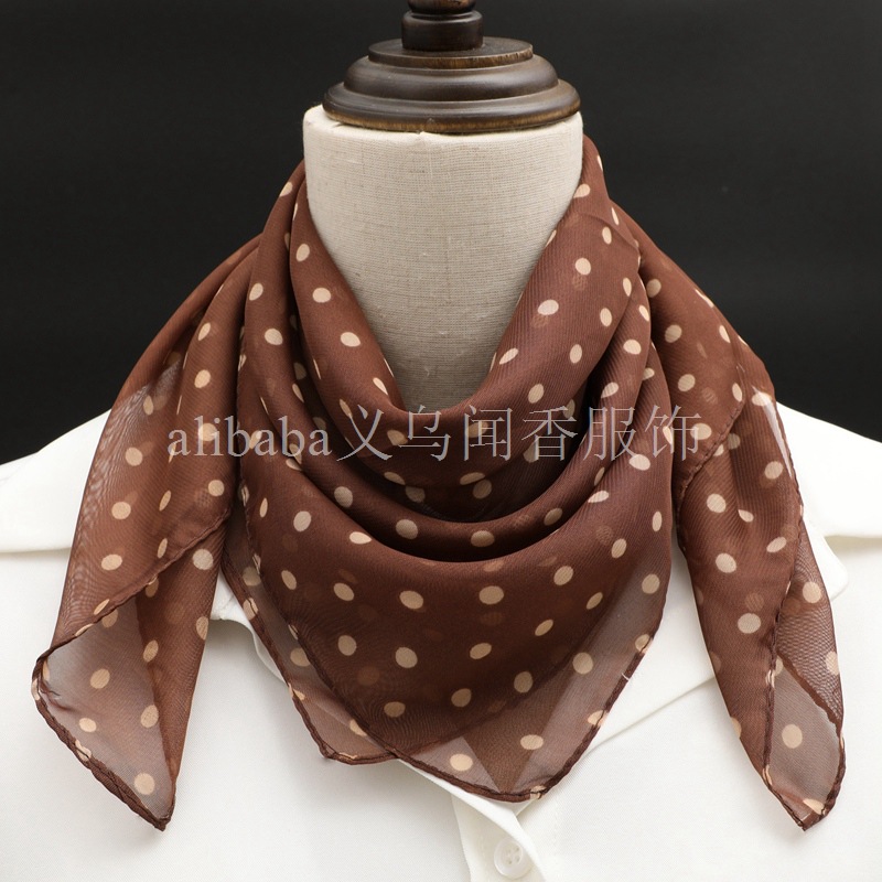 Elegance Retro Small Polka Dot Square Scarf Women's Hot Selling Chiffon Thin Silk Scarf Sunscreen Neck Protection Scarf Scarf Polka Dot Small Scarf