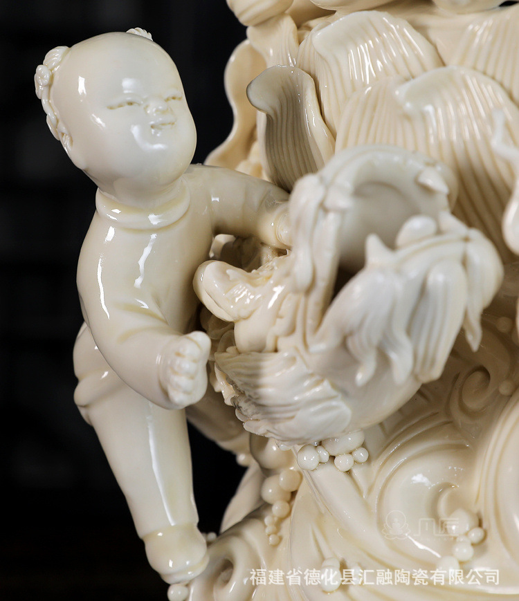 德化仿古送子观音佛像 求子菩萨童子拜观音供奉五子观世音摆件