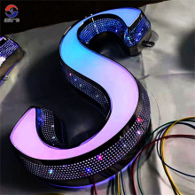 不锈钢侧边点阵外漏冲孔字平面炫彩渐变发光字店铺招牌