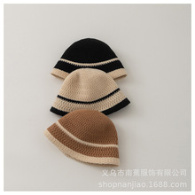 儿童帽子秋冬针织水桶帽ins韩国条纹个性男童女童户外保暖渔夫帽