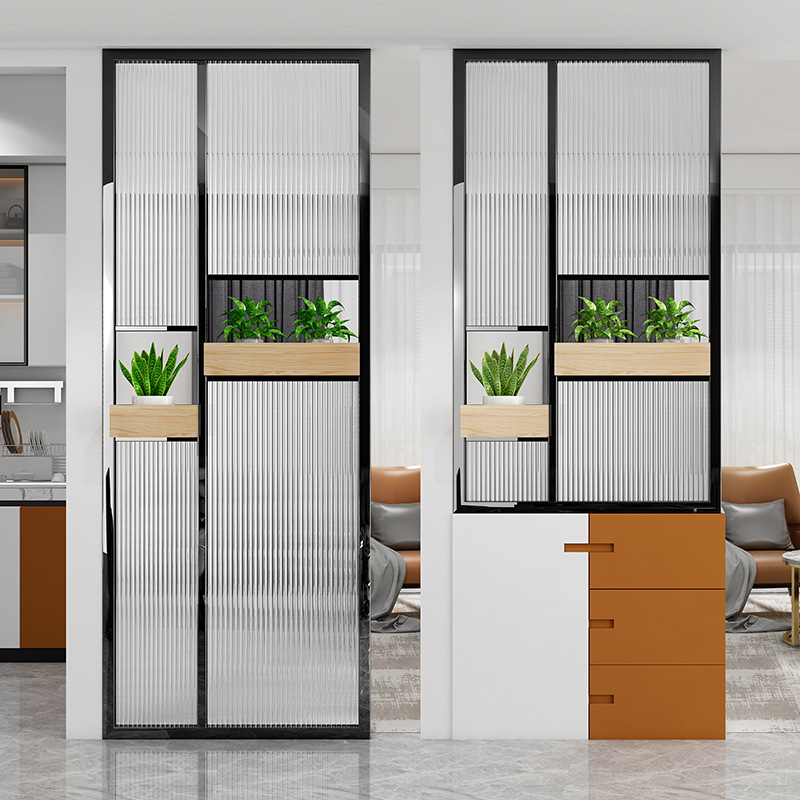 适用不锈钢屏风长虹玻璃隔断轻奢网红客厅办公室现代简约玄关遮挡