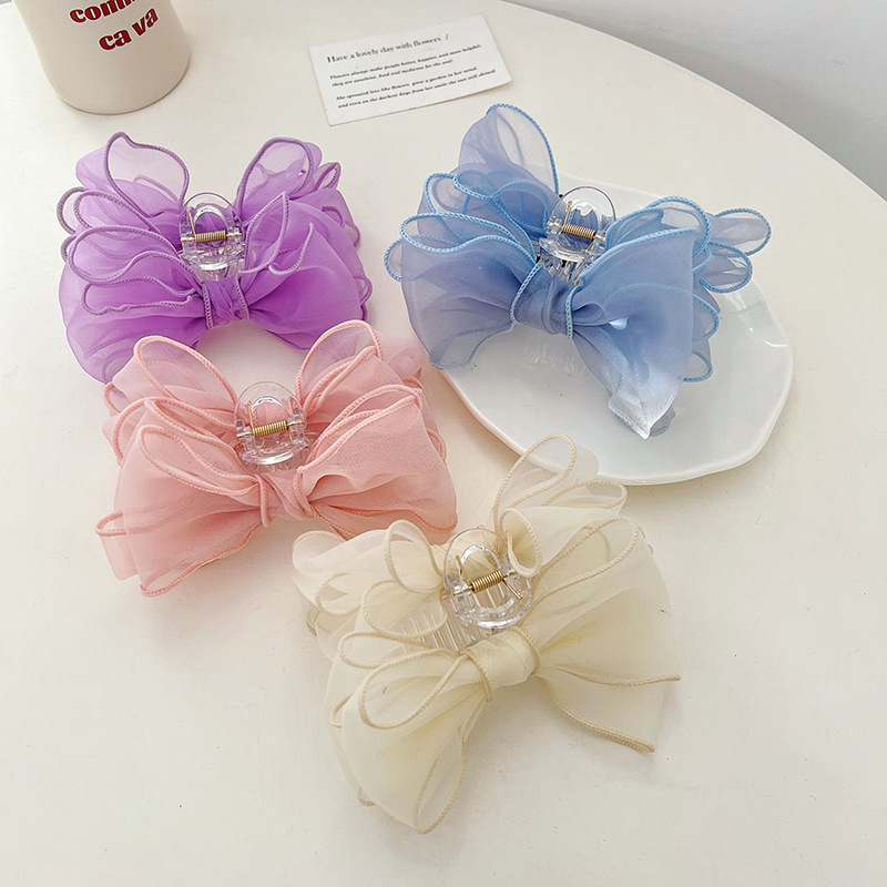 Spring 2023 New Bow Shark Clip Medium High Sense Hairpin Ins Korean Mesh Cute Hairpin Wholesale