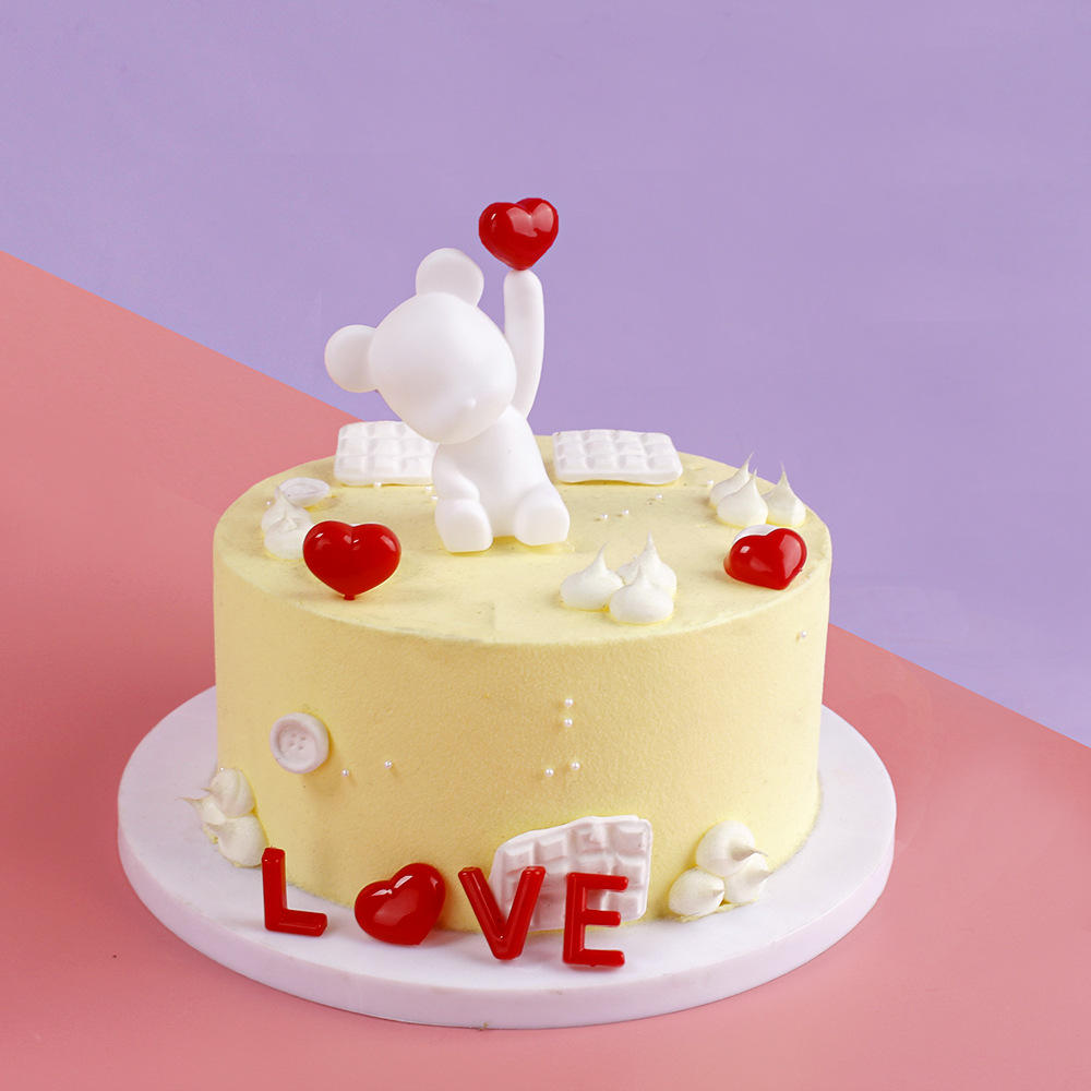 520比心小熊蛋糕摆件 带灯卡通爱心熊情人节 网红告白熊 七夕蛋糕