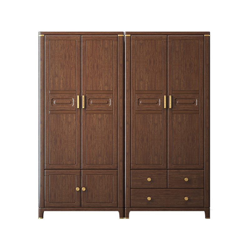 New Chinese Style Solid Wood Wardrobe Walnut Small Apartment Two Doors Four Doors Bedroom and Household Combination Wardrobe Locker