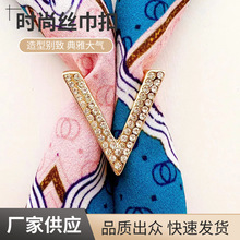跨境热销韩国高档三环丝巾扣创意时尚十字镂空甜美珍珠水晶披肩扣
