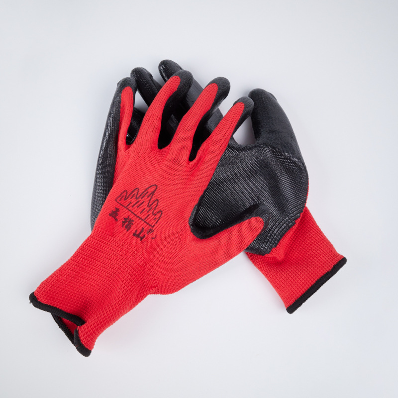 Factory Direct Sales Thirteen-Pin Nylon Nitrile Dipped Non-Slip Wear-Resistant Work Handling Labor Protection Protective Gloves Wholesale