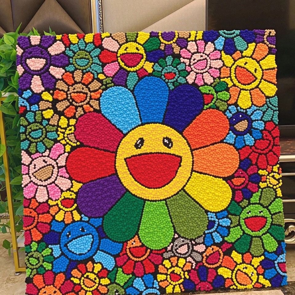 太阳花毛球画村上隆同款diy 满图太阳花版