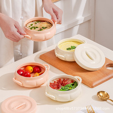 陶瓷双耳蒸蛋碗家用蒸饭碗专用带盖隔水炖甜品盅早餐沙拉水果碗