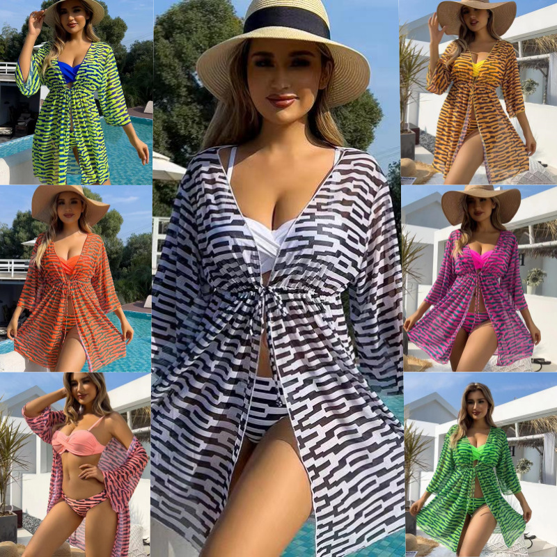 Bikini Women's Split Long Shirt Beach Swimsuit European and American Foreign Trade New Bikini Swimsuit 2024 Three-Piece Suit