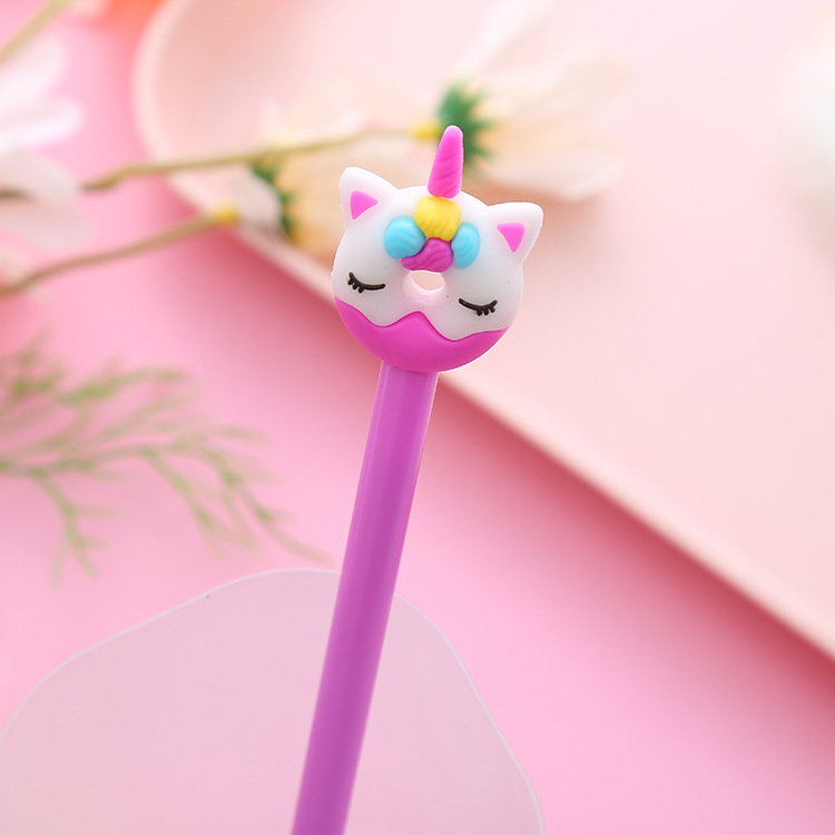 Cartoon Unicorn Gel Pen Donut Style Student Ball Pen Cute Stationery Syringe Black Signature Pen Wholesale