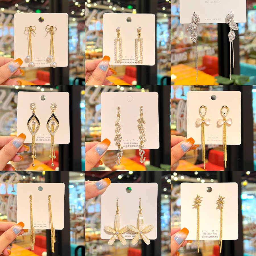 Pearl Tassel Earrings High-Grade Ladies Fashion Temperamental Earrings Long Rhinestone Earrings 925 Silver Needle Wholesale