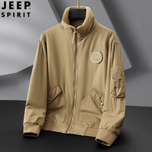 JEEP SPIRIT加厚棉衣男立领中年水洗棉袄宽松纯色工装棉服外套男