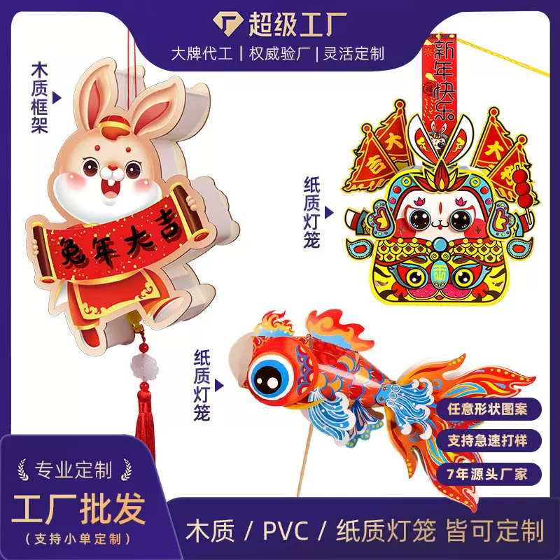 定制马年灯笼龙形宫灯材料包手工花灯纸灯笼学校公司企业logo印刷
