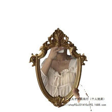 法式写真道具复古Vintage宫廷浮雕金色化妆镜装饰挂镜墙面拍照