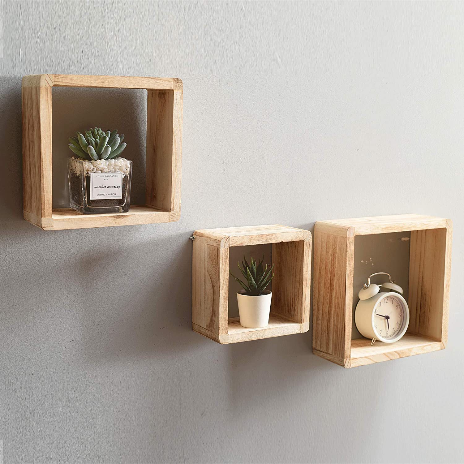 创意木质墙上置物架 墙壁装饰客厅电视墙面格子收纳架挂墙书架