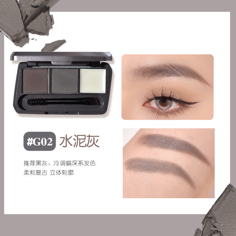 Gogotales Gogo Dance Tri-Color Eyebrow Powder Plate Waterproof Smear-Proof Female Eyebrow Pencil Natural Three-Dimensional Shading Powder Gt583