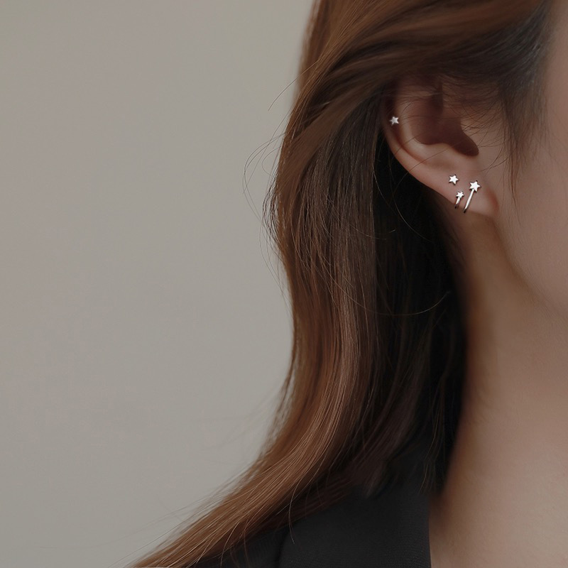 Star Ear Studs Women's 2023 New Ear Bone Stud Special-Interest Design High-Grade Earrings Double Ear Piercings Ear-Caring Earrings