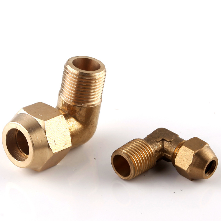 全铜外丝扩口弯头喇叭口铜管接头扩口式直角90°弯头空调制冷配件
