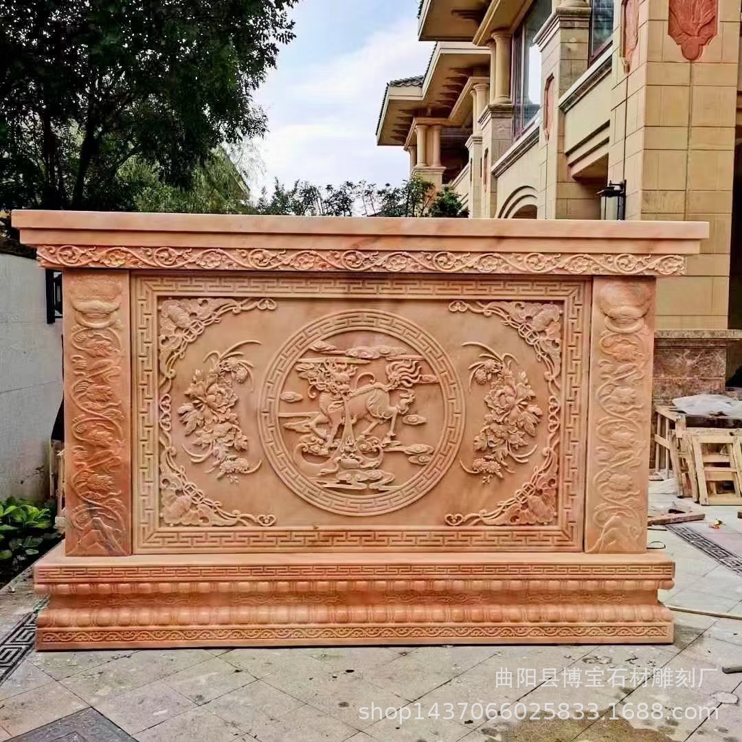 0成交0套门口影背墙景观装饰 大理石浮雕山水画镂空中式庭院古