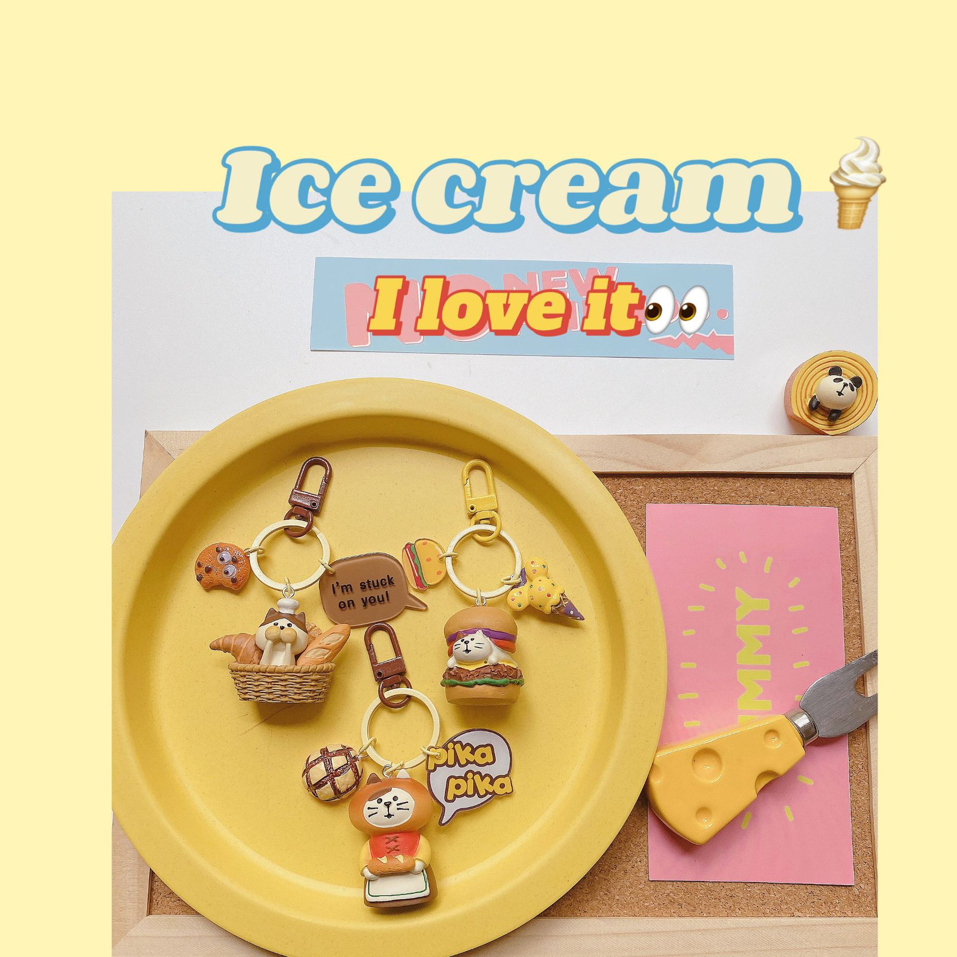 日式zakka食玩面包钥匙扣仿真烘焙蛋糕包包挂件挂饰三明治钥匙链