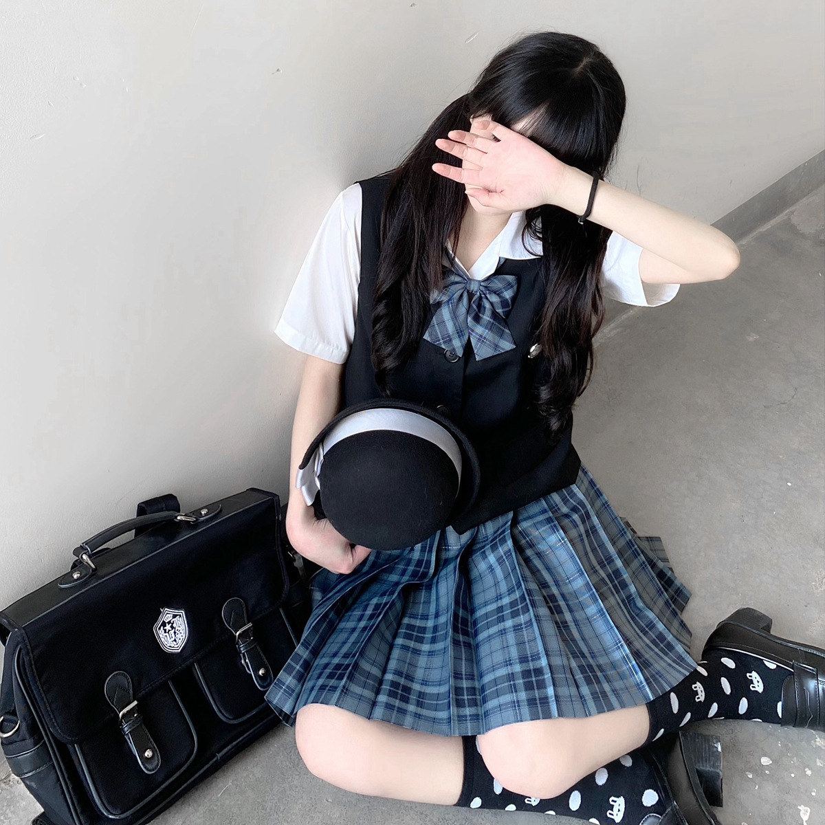 星河梦 原创jk制服银线星空蓝格裙 线下实体店批发拿货毕业照班服
