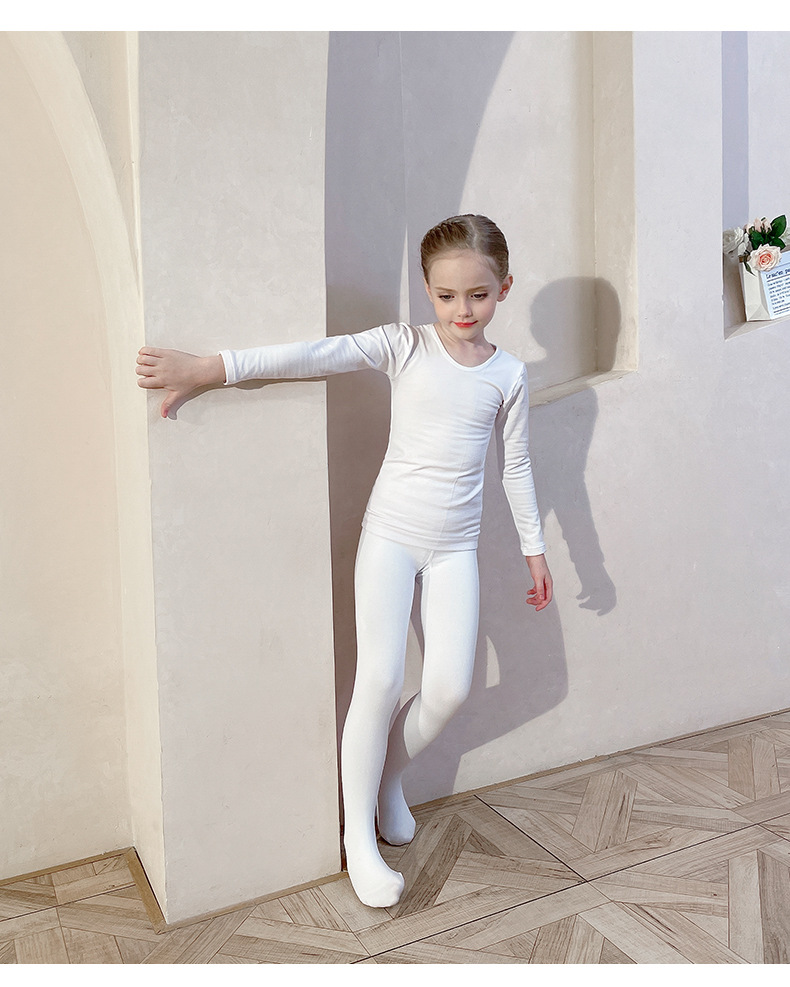 女童白色打底衫男童纯白色打底内衣儿童舞蹈演出服紧身贴身衣套装
