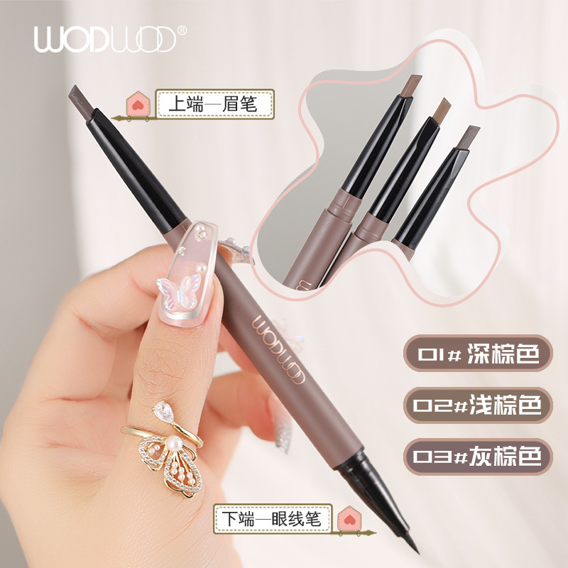 Wodwod Double-Headed Eye Makeup Pen Waterproof Not Smudge Natural Wild Eyebrow Pencil Eyeliner Two-in-One