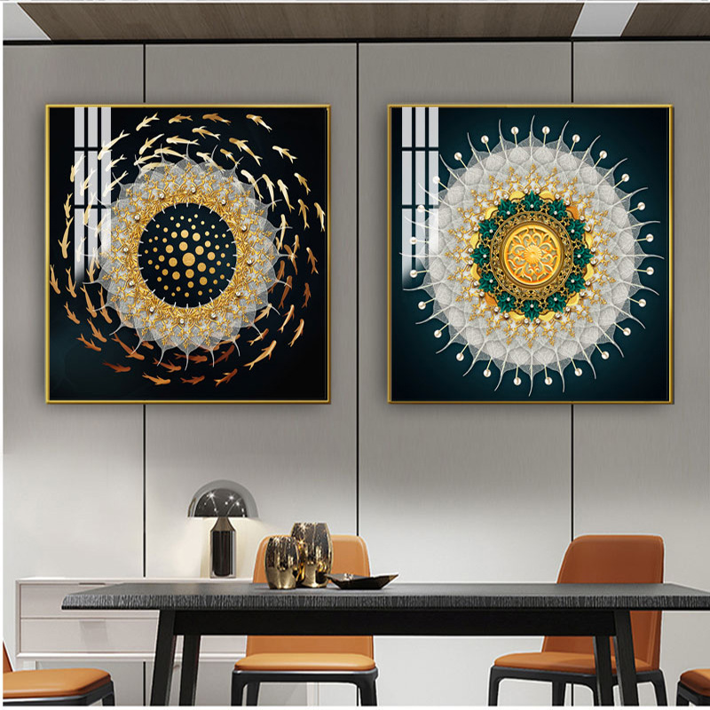 北美晶瓷装饰画挂画壁画镶钻有框镜面水晶烤瓷两联三联画一件代发