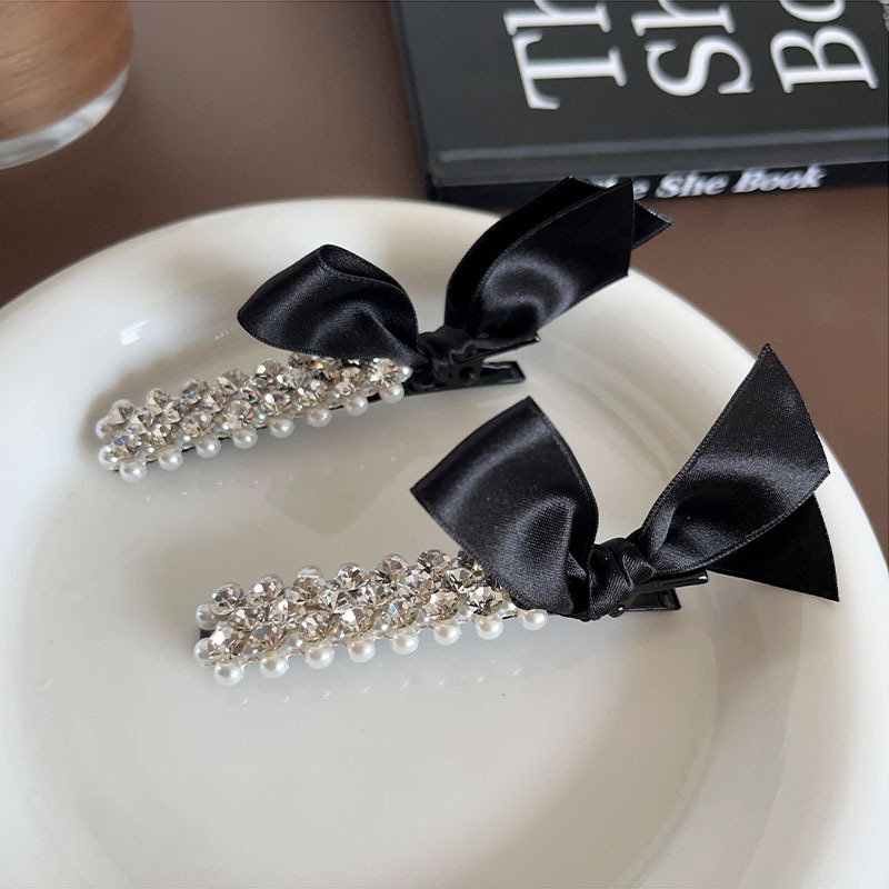 进口织带蝴蝶结前额头顶发夹一字夹发卡韩国气质款珍珠水钻碎发夹