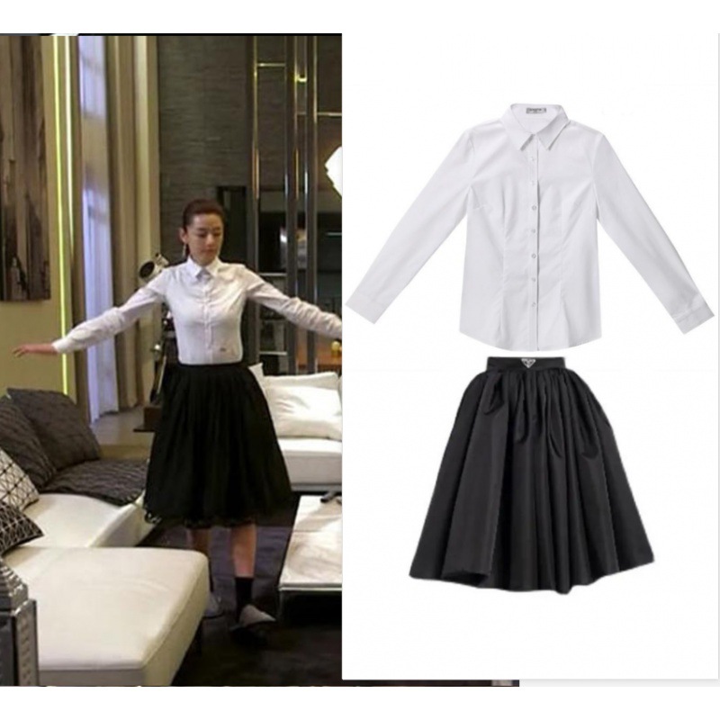 全智贤明星同款韩国2023长袖衬衫百搭工作服职业衬衣 半身裙套装