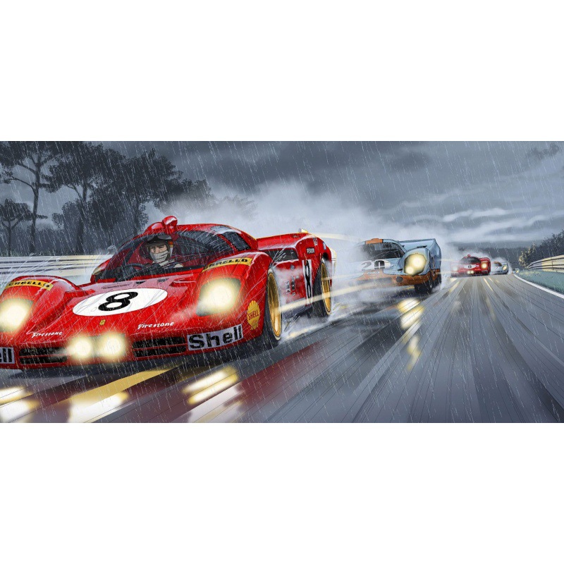 北欧现代勒芒24小时赛车比赛海报客厅卧室背景墙装饰画画芯