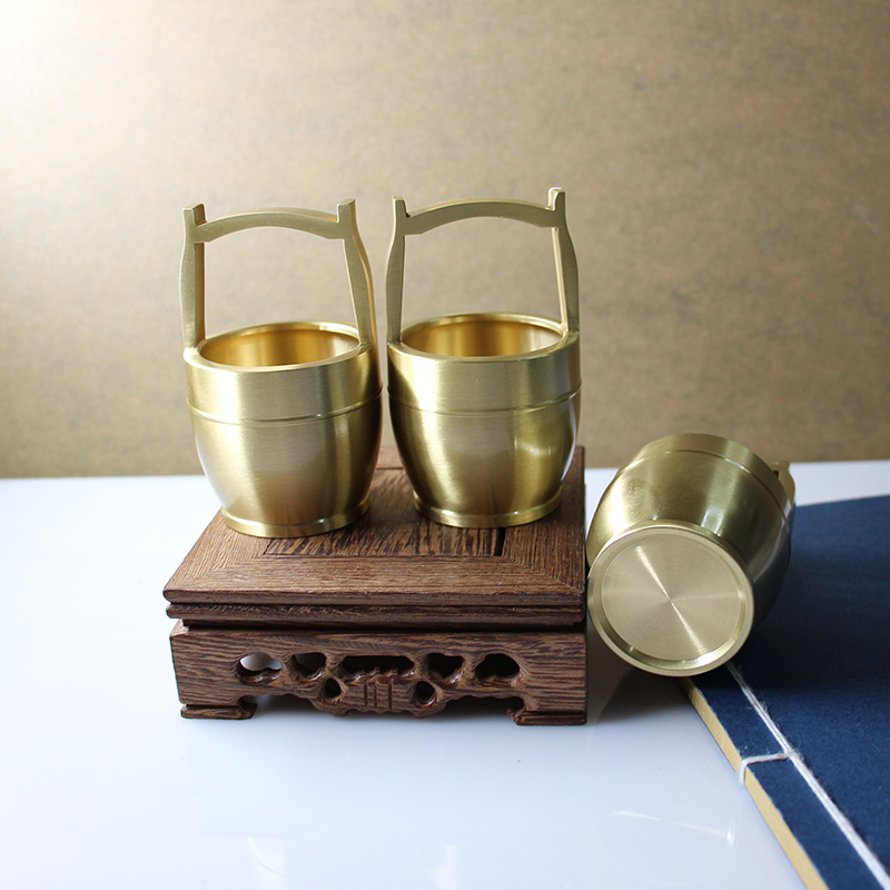 纯铜招财进宝一桶金水桶摆件办公室铜器金属工艺品黄铜 抖音爆款