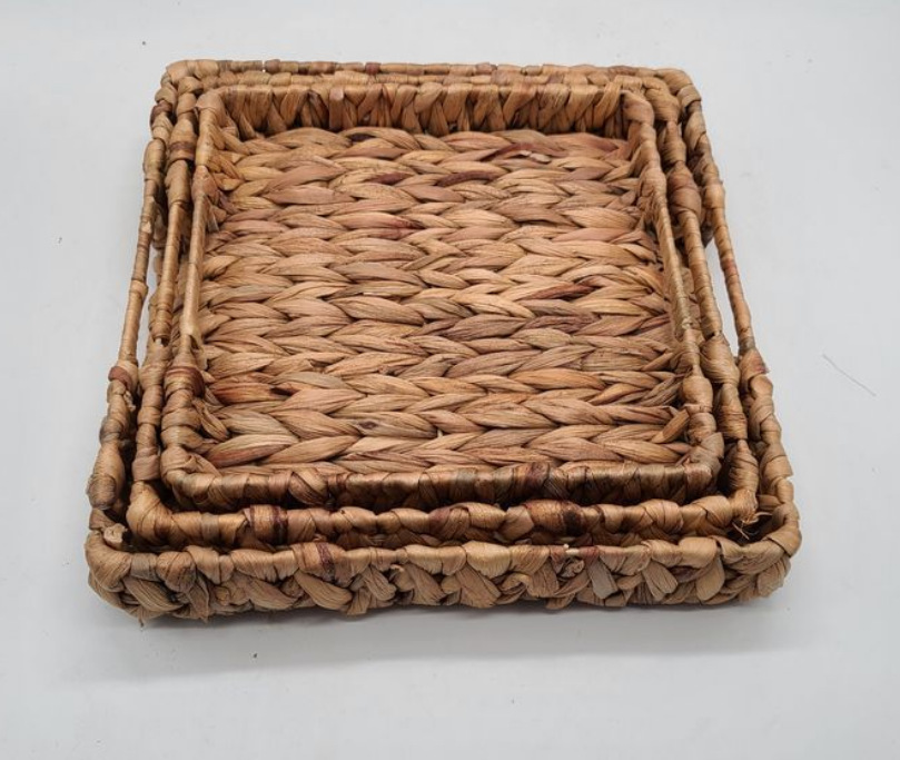 Square Water Hyacinth Woven Storage Basket