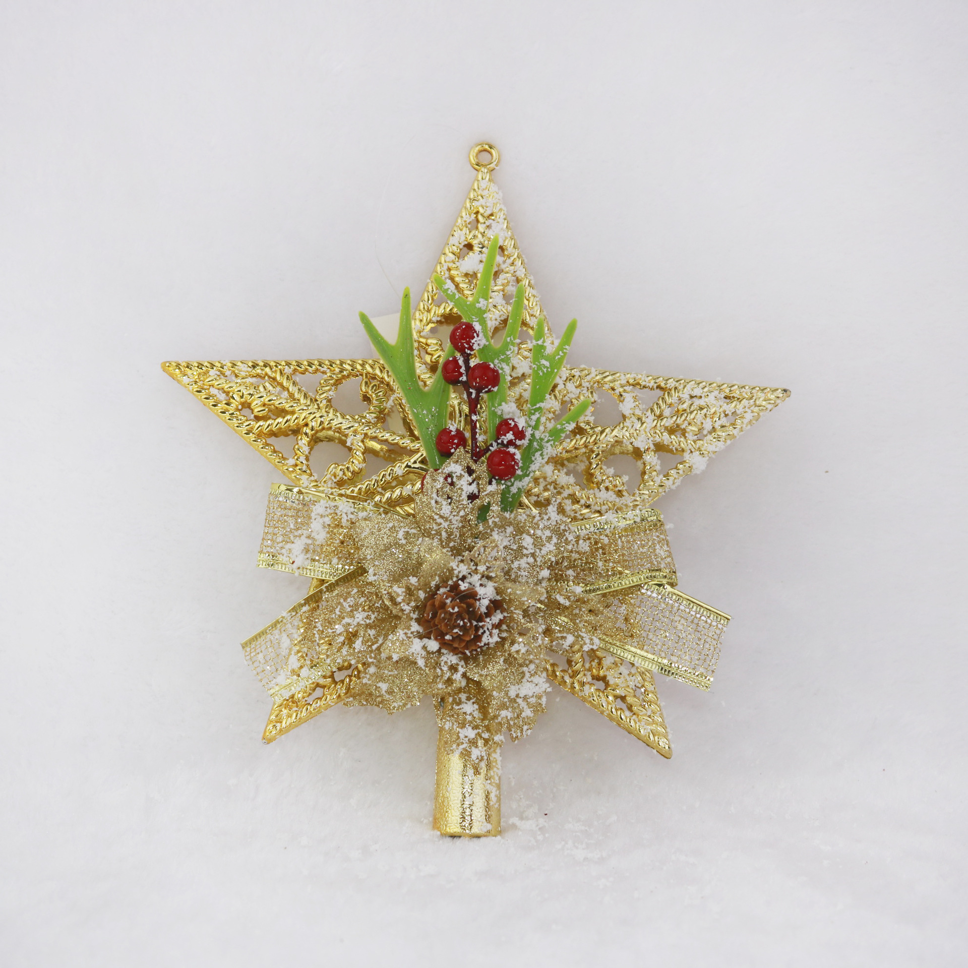 Christmas Five-Star Gold Powder White Tree Top Heart Christmas Decorations 15-23cm Christmas Pendant Holiday Decoration Accessories