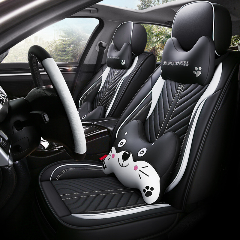 New Seat Cushion All-Inclusive Full Leather Cartoon Four Seasons Universal Car Cushion Non-Slip Stain-Resistant Seat Cover