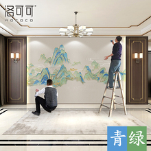 新中式国画山水墙布电视背景墙壁纸客厅影视墙壁画千里江山图方贸